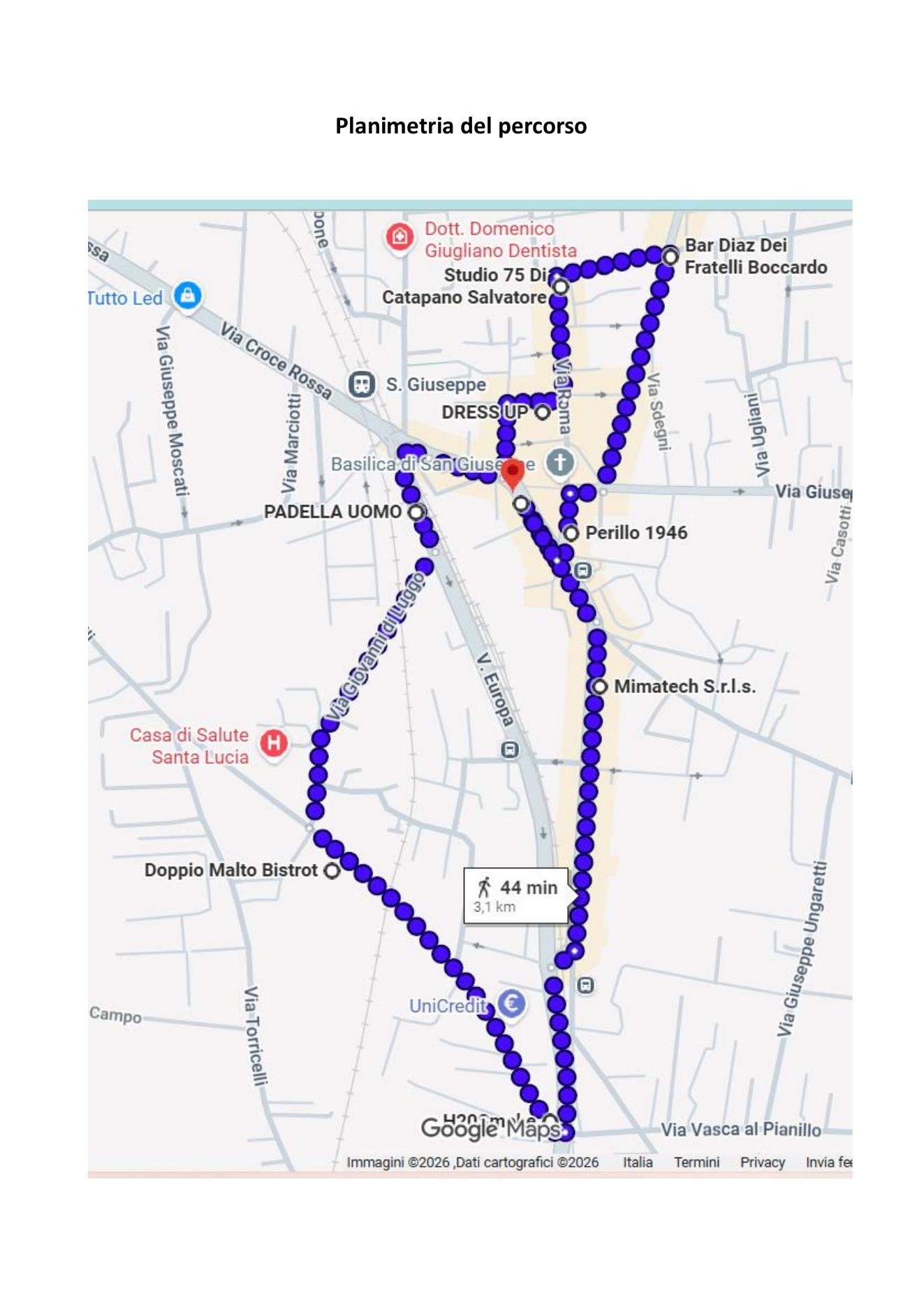 Mappa del percorso della camminata di 3,1 km